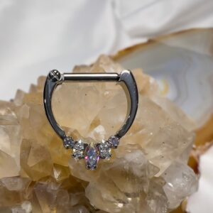 Titanium clicker ring with clear CZ stones by Industrial Strength Jewelry