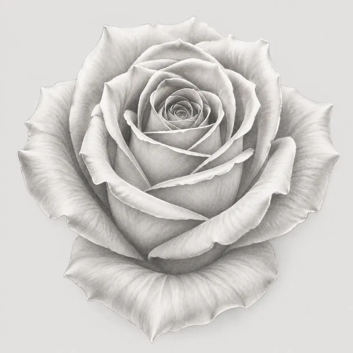 Black-and-gray rose tattoo concept with soft shading and gentle midtones, representing the Light / midtones choice in Question 3 of the Broken Clover artist quiz.