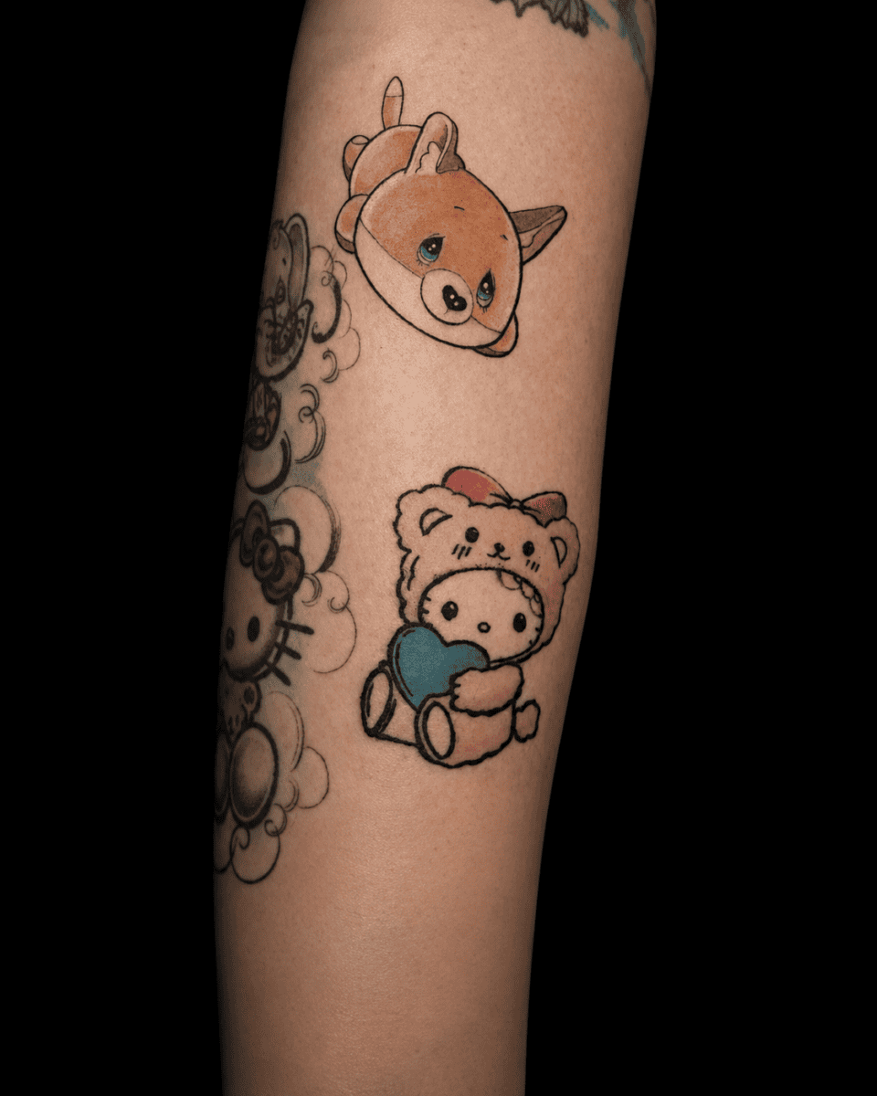 Cute Hello Kitty and character tattoos by Danae at Broken Clover Tattoo in Tucson