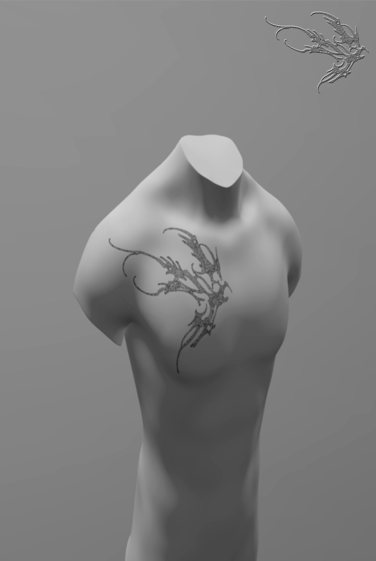 One sided chest tattoo extending to front shoulder