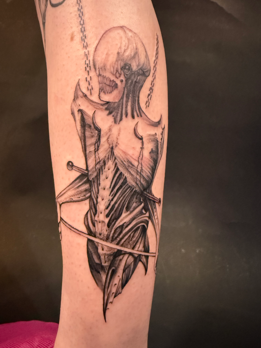 Custom tortured demon horror tattoo by Jinx at Broken Clover Tattoo in Tucson